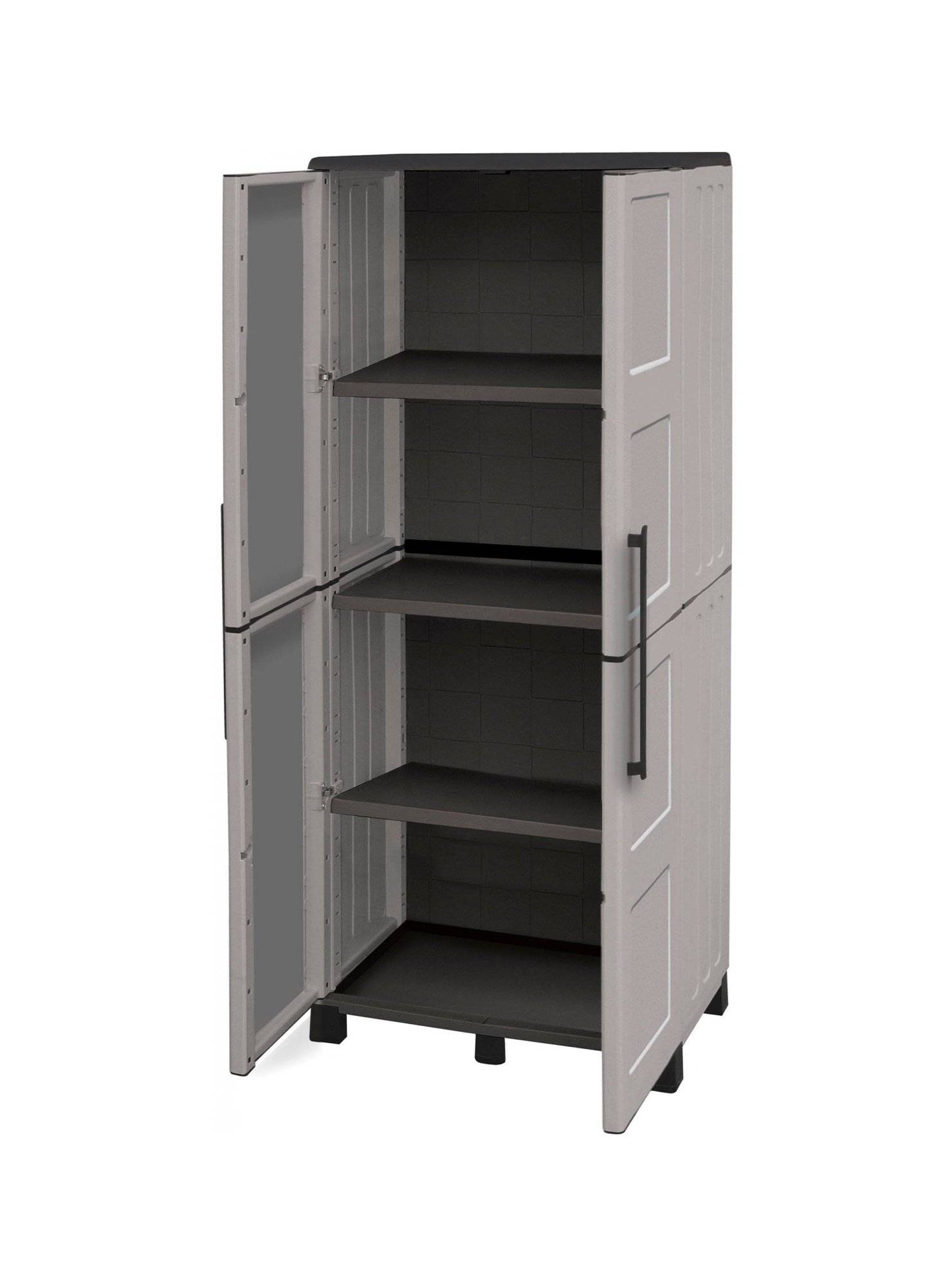 Dmora - Armoire d'extérieur Verviers, Armoire de balcon polyvalente à 2 portes, 100% Made in Italy, 68x37h169 cm, Gris clair et noir, Finition damier - Image 4