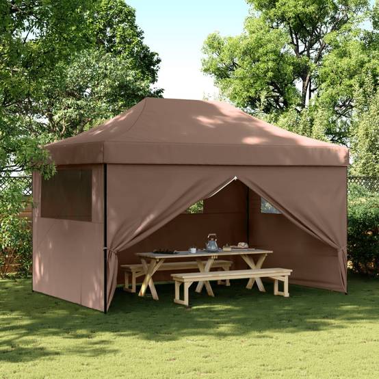 Chapiteau Professionnel 4.5x3 m Acier Pliant 4 Côtés Fenêtres Marron – ComfortXL Outdoor Living - Image 1