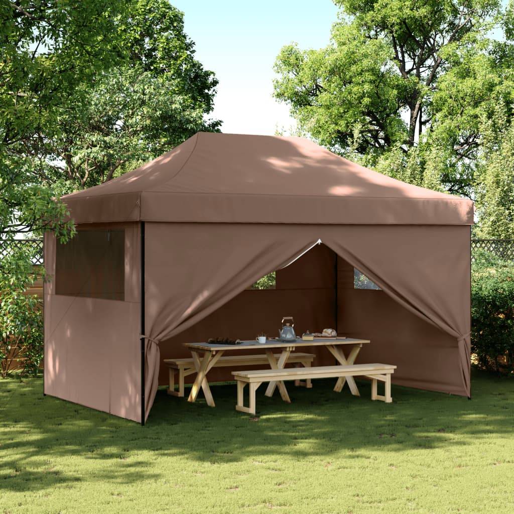 Chapiteau Professionnel 4.5x3 m Acier Pliant 4 Côtés Fenêtres Marron – ComfortXL Outdoor Living - Image 1