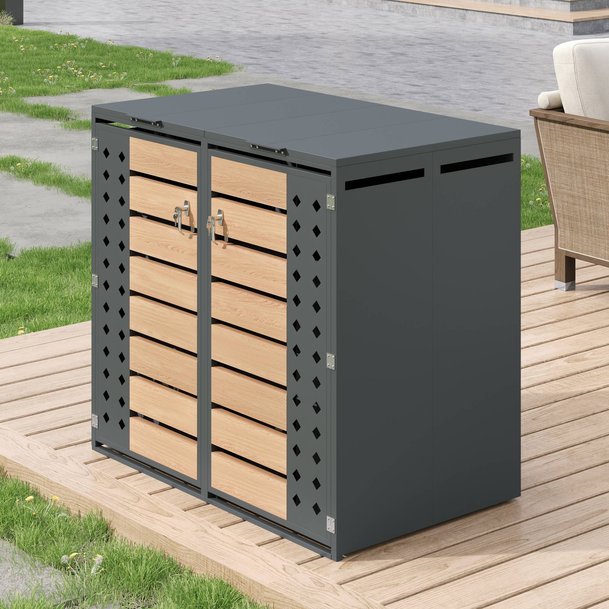 PANGIVO - Mülltonnenbox avec bois imitation gris, 132 x 80 x 118,5 cm - PANGIVO - Image 6