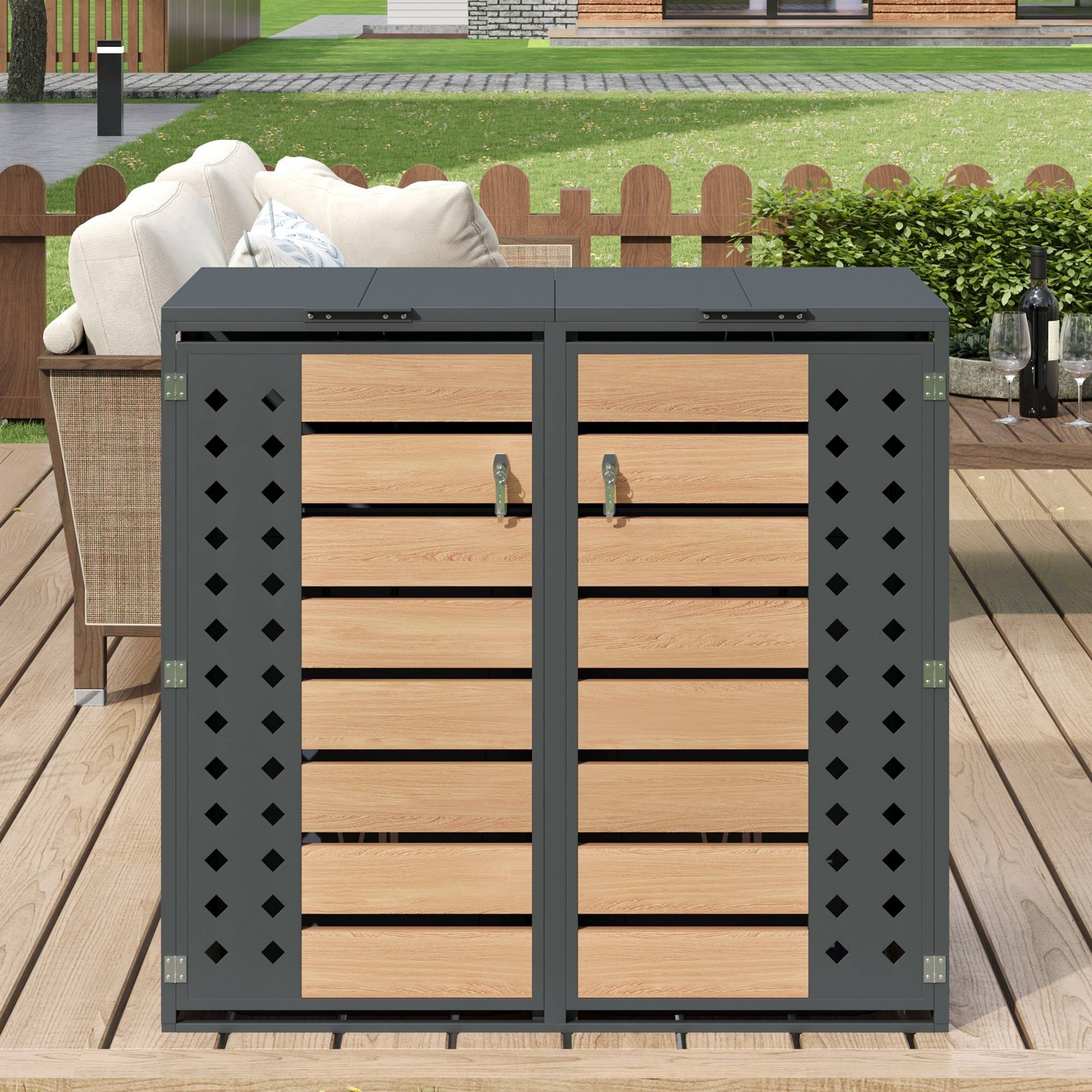 PANGIVO - Mülltonnenbox avec bois imitation gris, 132 x 80 x 118,5 cm - PANGIVO - Image 5