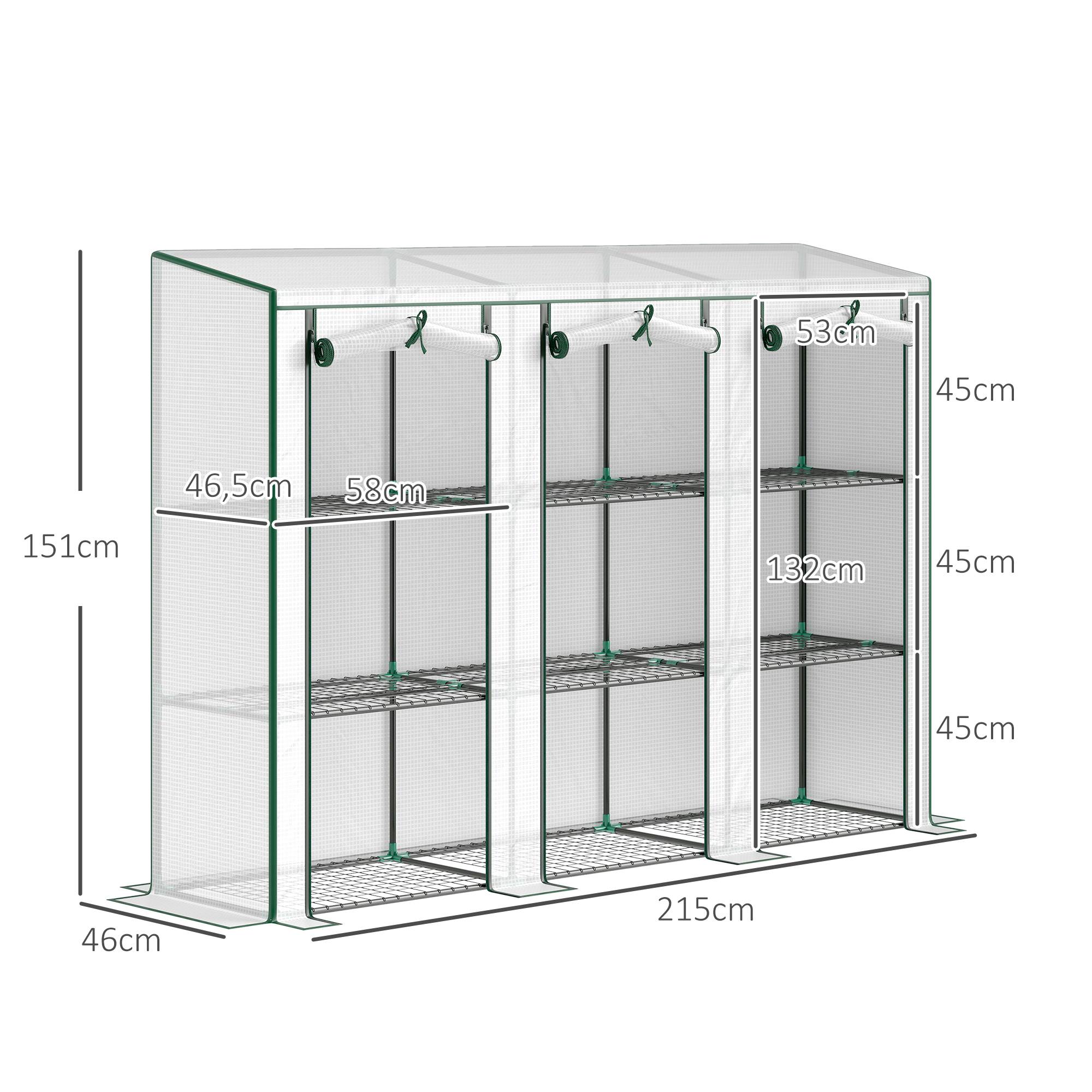 Mini serre de jardin PE balcons 3 étagères portes enroulables 215x46x151cm blanc - ComfortXL Outdoor Living - Image 5