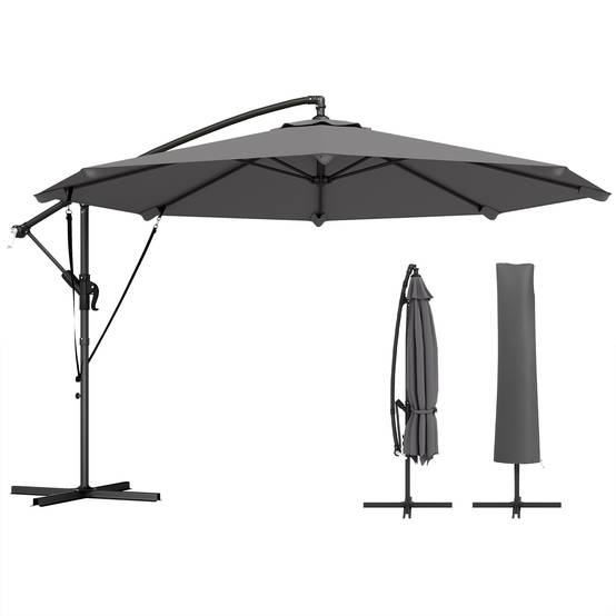 Parasol Déporté Parasol de Jardin Extérieur Double Cordes de Fixation - 295x295x235cm Métal Gris fr324 - Image 2