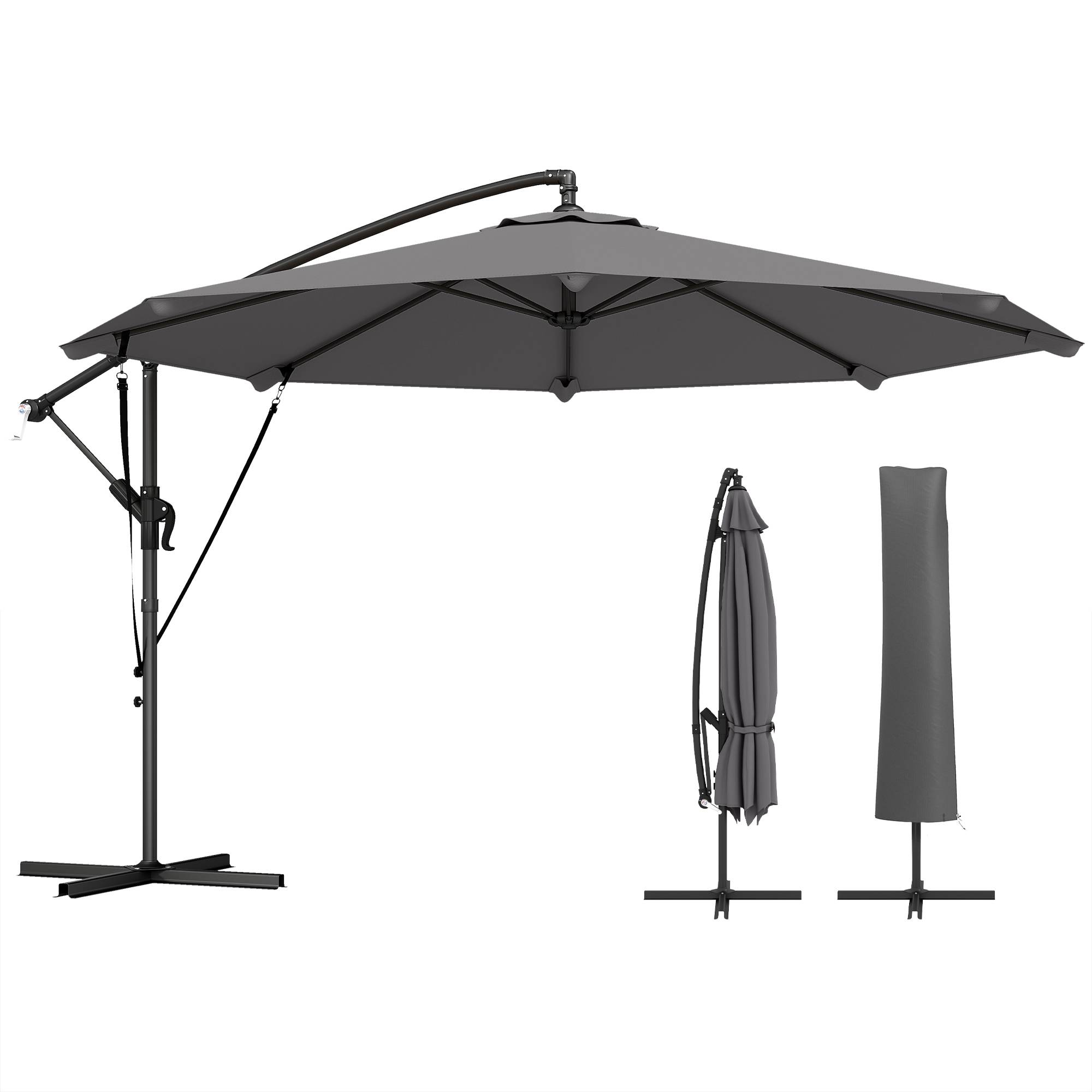 Parasol Déporté Parasol de Jardin Extérieur Double Cordes de Fixation - 295x295x235cm Métal Gris fr324 - Image 2