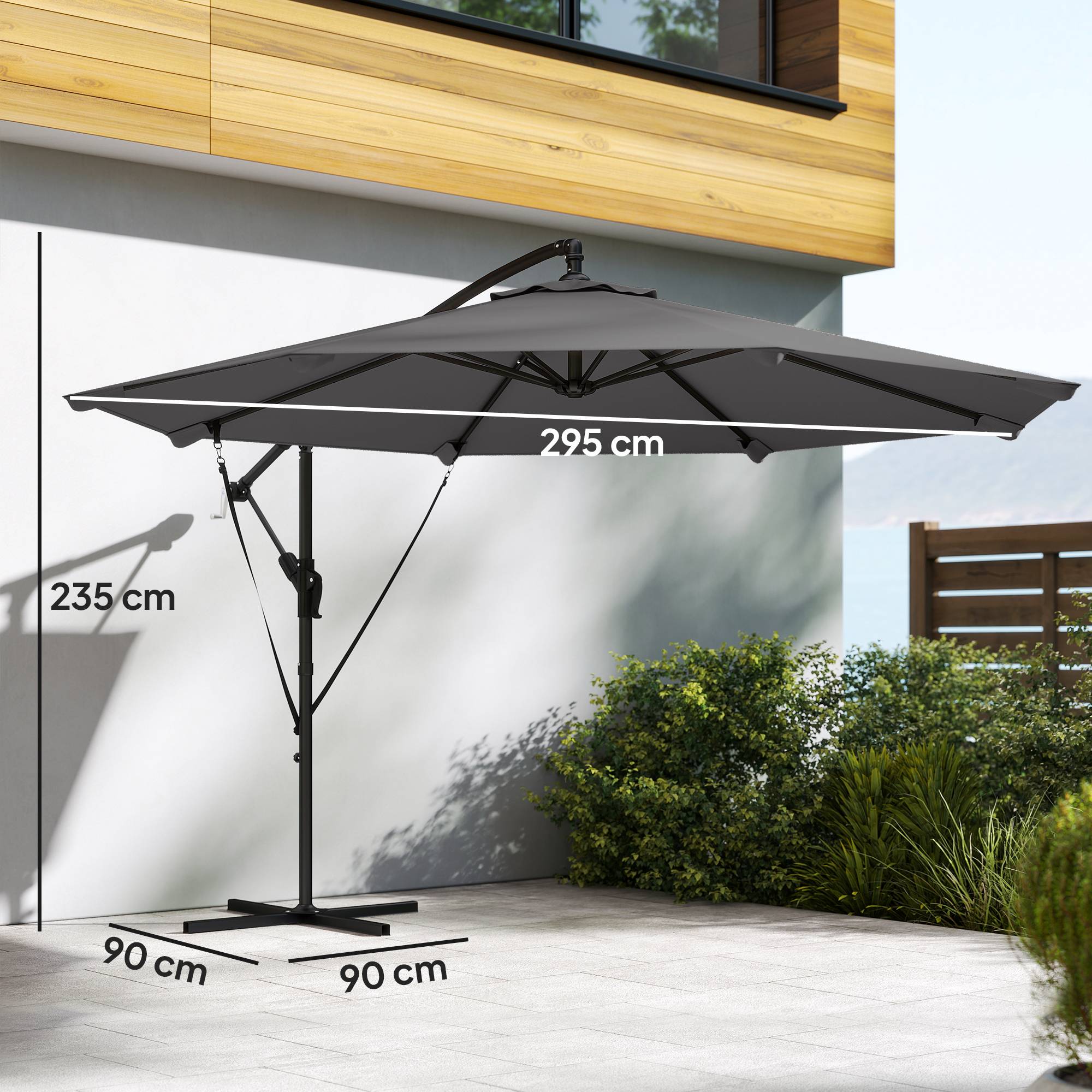 Parasol Déporté Parasol de Jardin Extérieur Double Cordes de Fixation - 295x295x235cm Métal Gris fr324 - Image 5