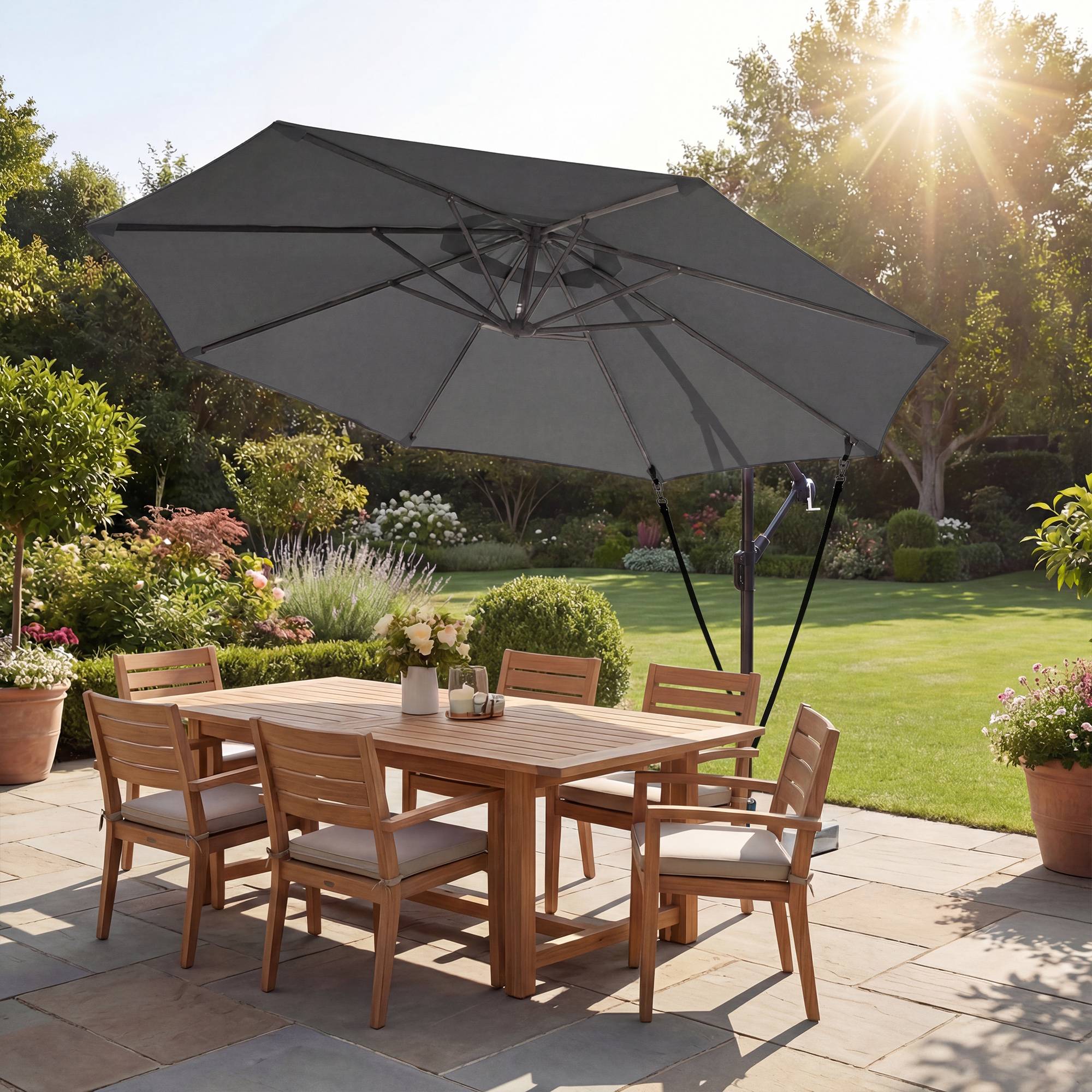 Parasol Déporté Parasol de Jardin Extérieur Double Cordes de Fixation - 295x295x235cm Métal Gris fr324 - Image 4