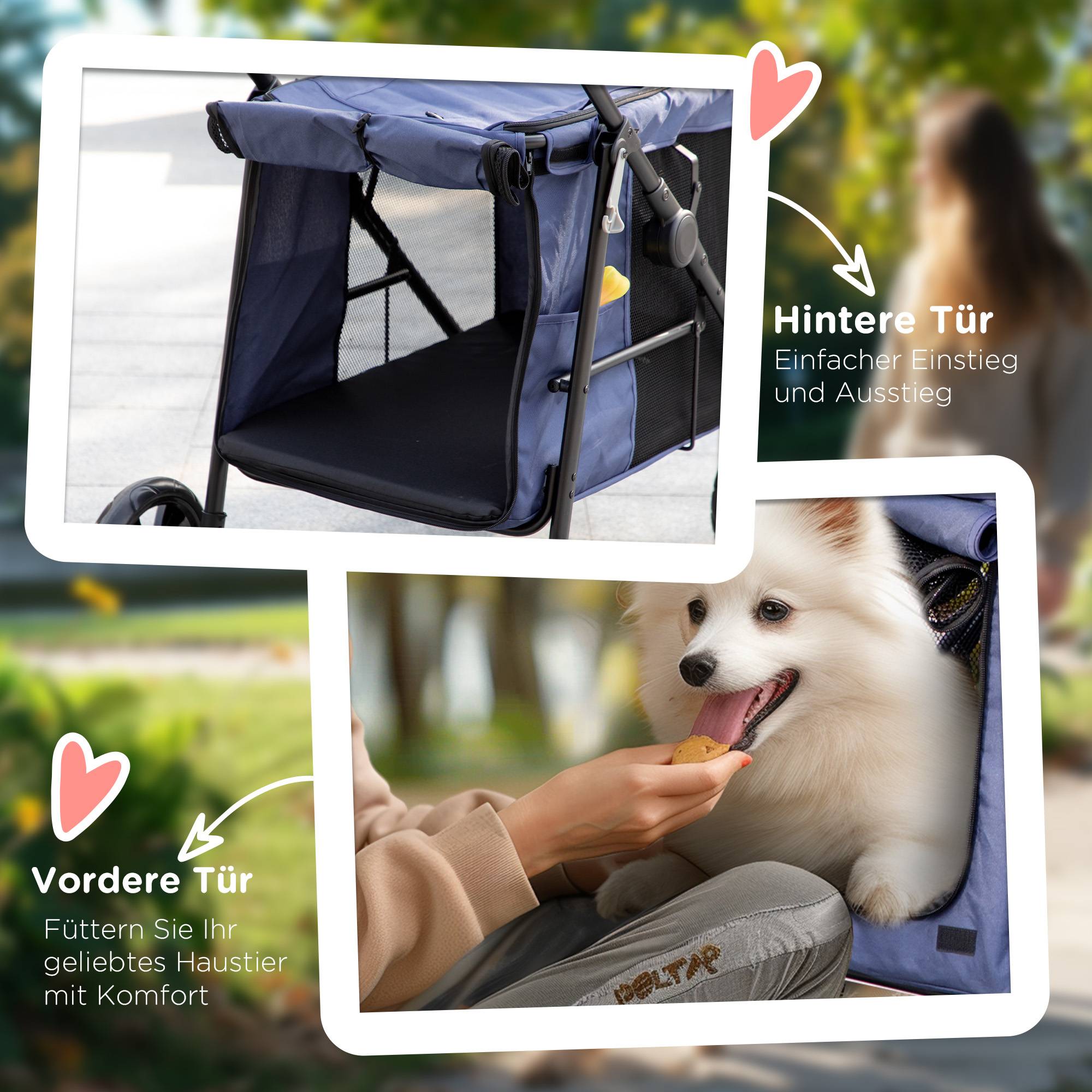 Chariot chien coussin 3 poches latérales pliable 102 x 62 x 105 cm bleu - Image 9