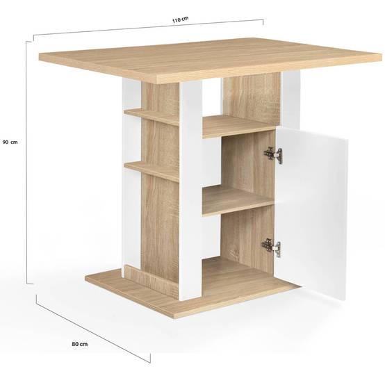 Ilot central UGO 110 cm bois blanc et imitation hêtre avec rangements - Image 7