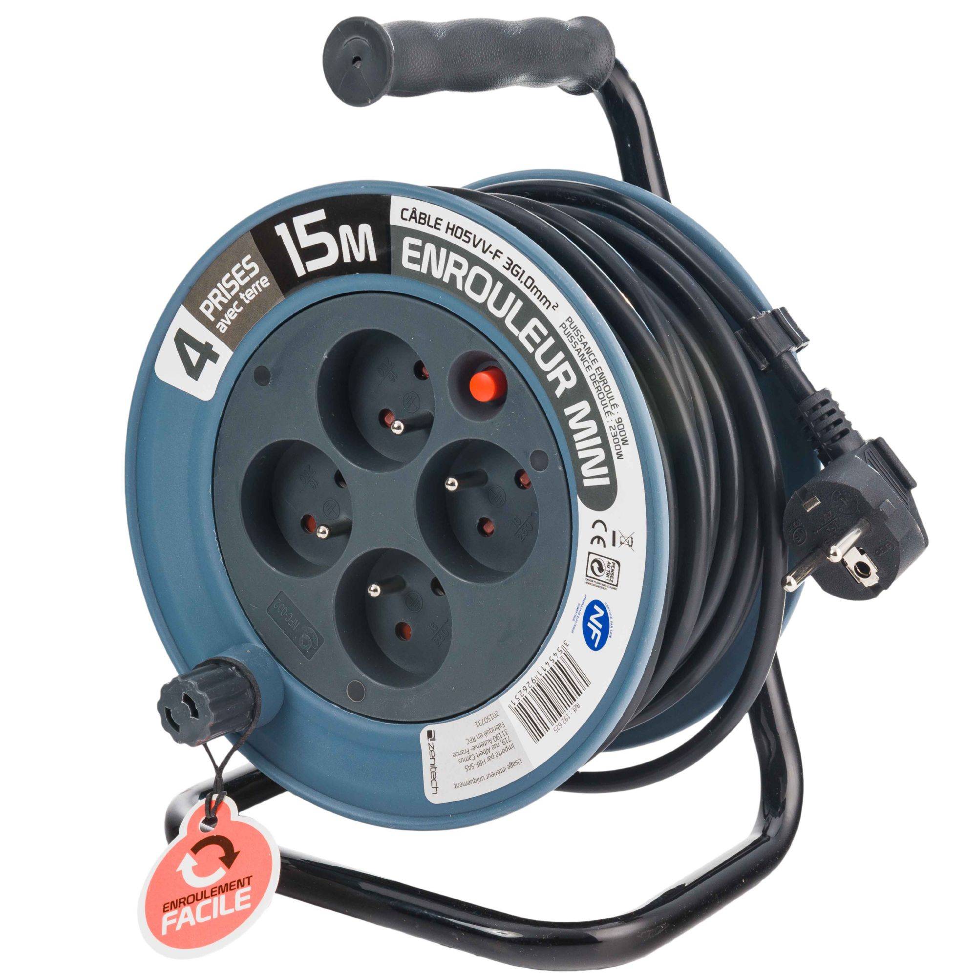 Zenitech - Enrouleur électrique 15 mètres 3x1mm - Image 1