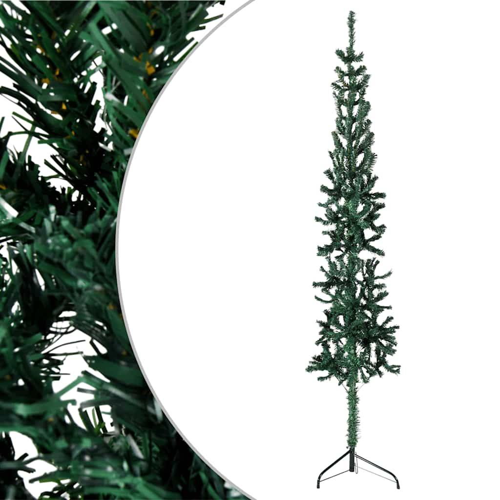 Demi Sapin de Noël | Arbre de Noël artificiel mince avec support Vert 180 cm Maison Chic - Image 1