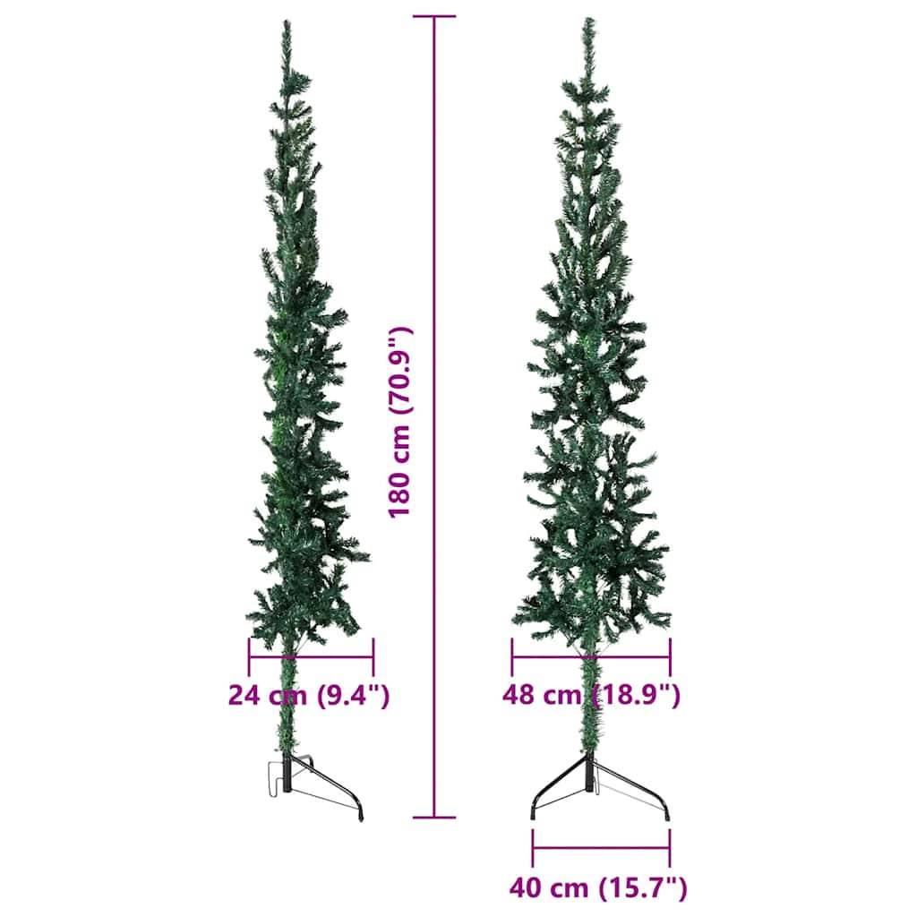 Demi Sapin de Noël | Arbre de Noël artificiel mince avec support Vert 180 cm Maison Chic - Image 8