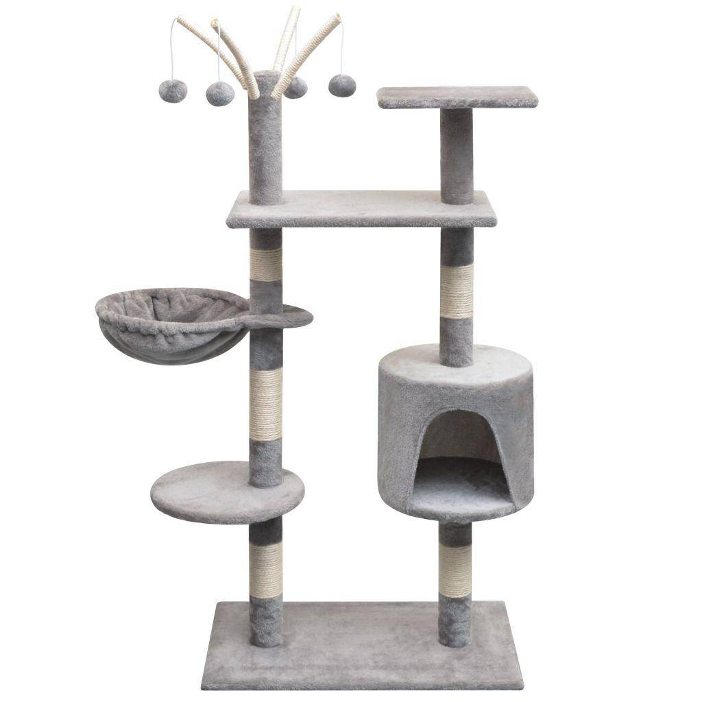 Helloshop26 - Arbre à chat griffoir grattoir niche jouet animaux peluché en sisal 125 cm gris - Image 1