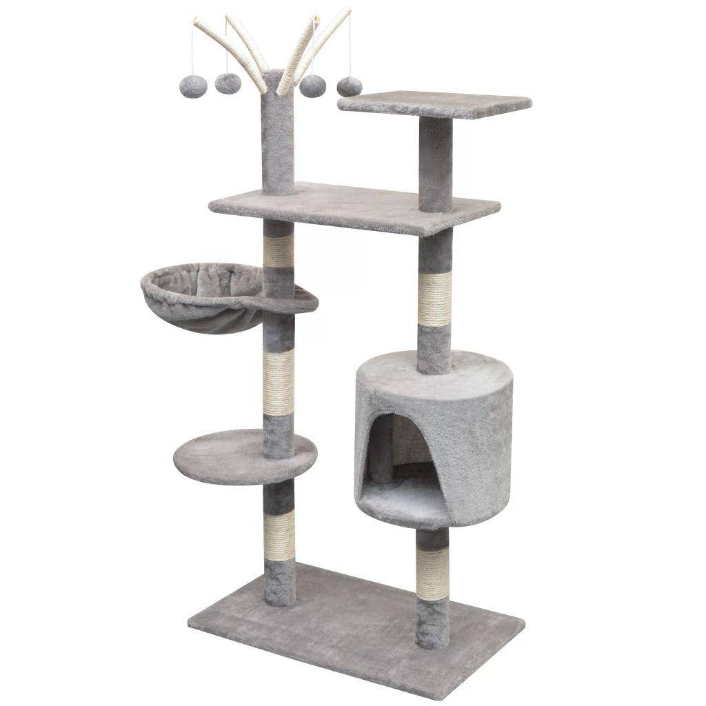 Helloshop26 - Arbre à chat griffoir grattoir niche jouet animaux peluché en sisal 125 cm gris - Image 2