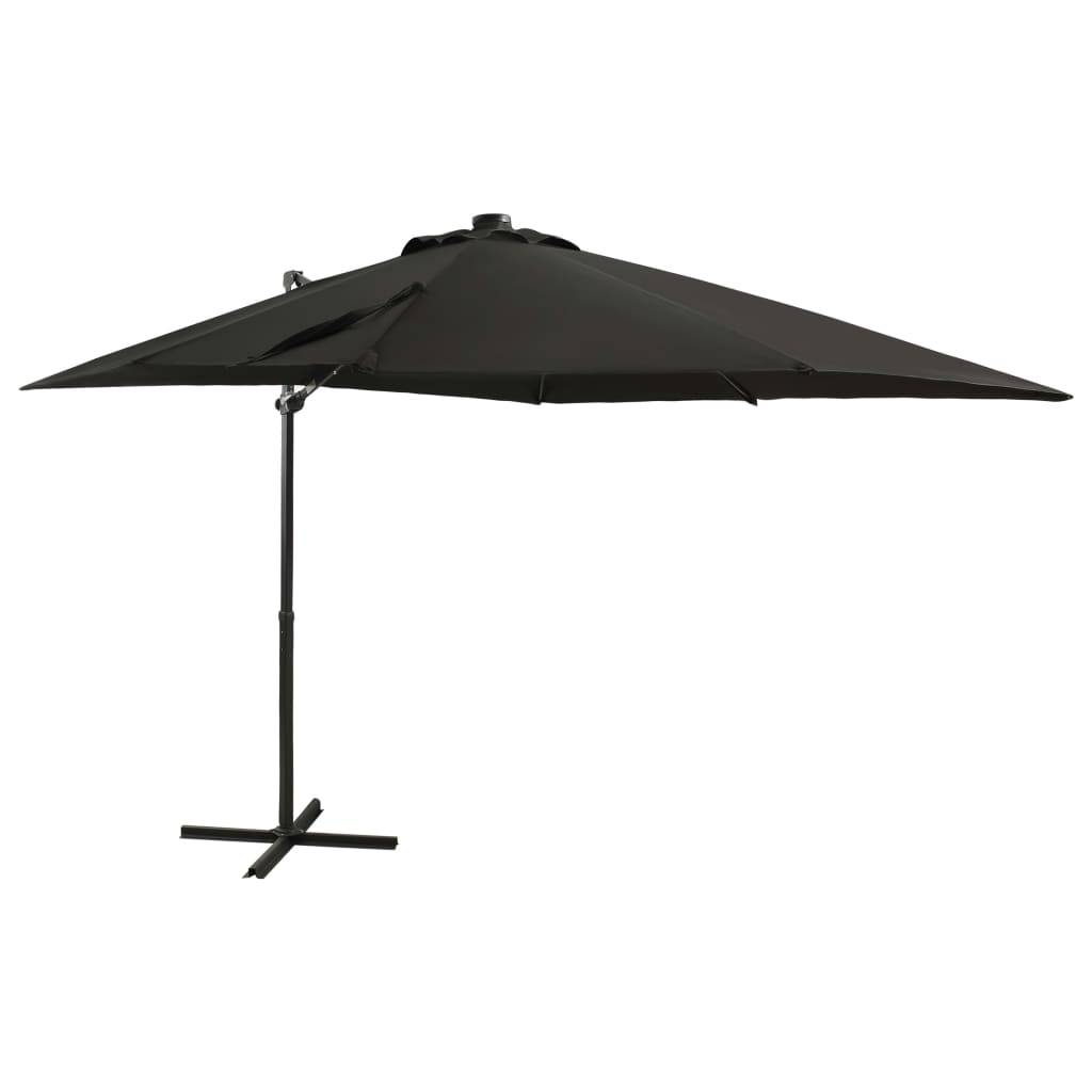 Helloshop26 - Parasol meuble de jardin déporté avec mât et lumières led 250 cm noir - Image 1