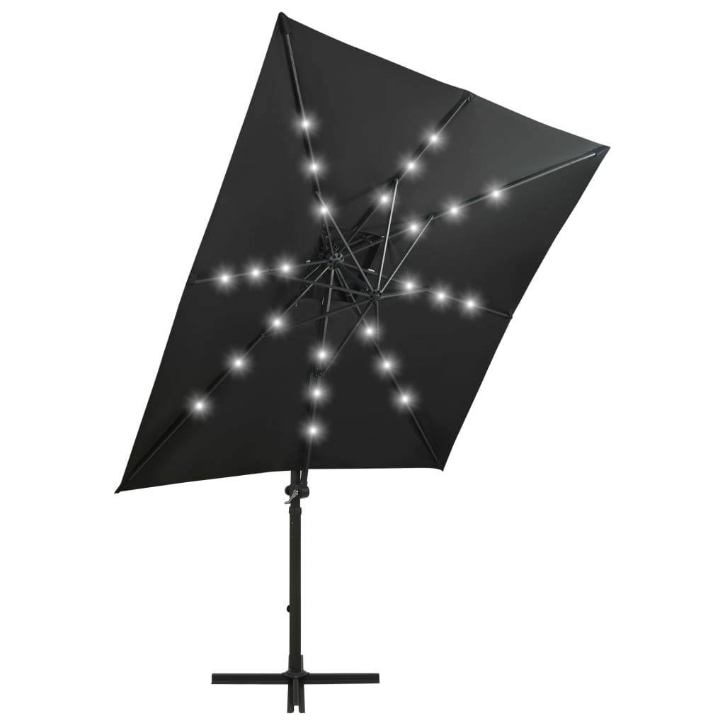Helloshop26 - Parasol meuble de jardin déporté avec mât et lumières led 250 cm noir - Image 3