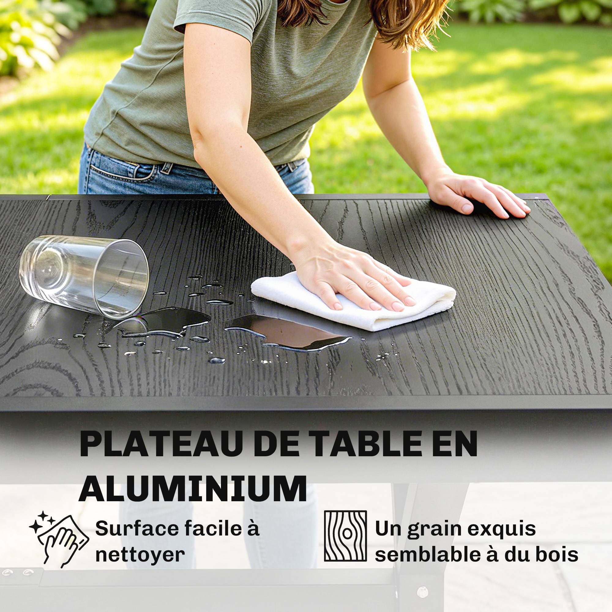 Sans Marque - Table de Jardin Extensible Aluminium Table de Repas Extérieure Effet Bois 8-10 Personnes 214x85x73cm Gris Anthracite - Image 7