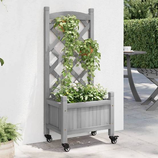 Jardinière avec treillis bois de sapin gris 40 x 30 x 97.5 cm - PANGIVO - Image 1