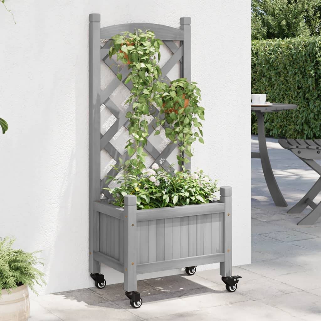 Jardinière avec treillis bois de sapin gris 40 x 30 x 97.5 cm - PANGIVO - Image 1
