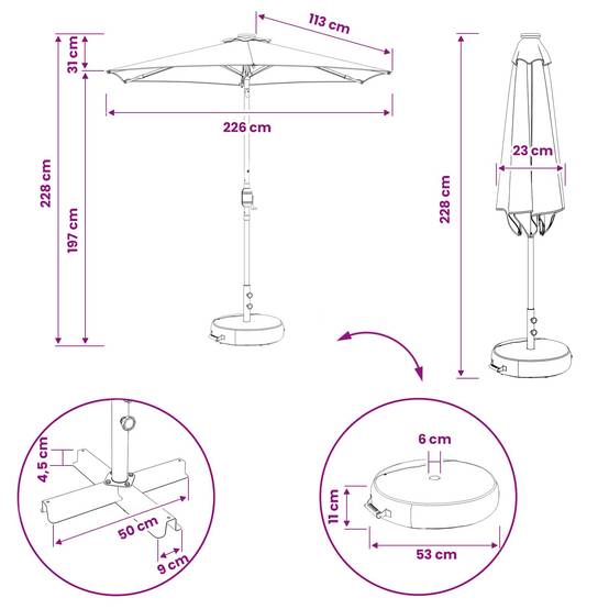 Parasol polyester taupe 226 x 226 x 228 cm - PANGIVO - Image 8