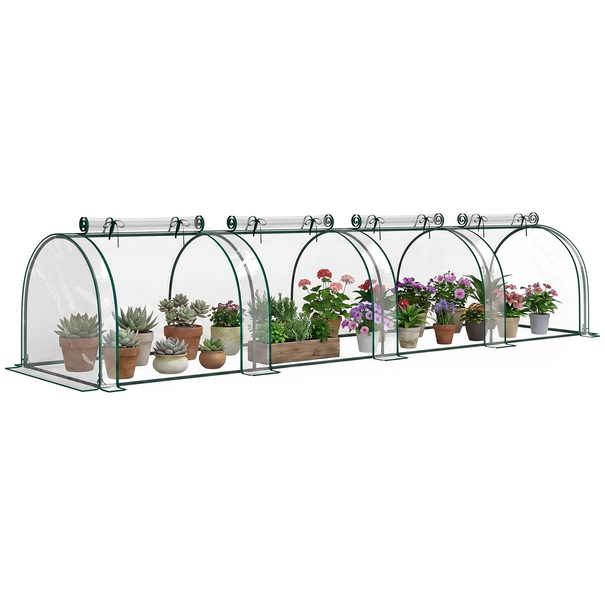 Maison Chic - Mini Serre de Jardin Serre à tomates 4x1x0,80H m Acier PVC Anti-UV 4 fenêtres Zip enroulables Vert et Transparent - Image 3