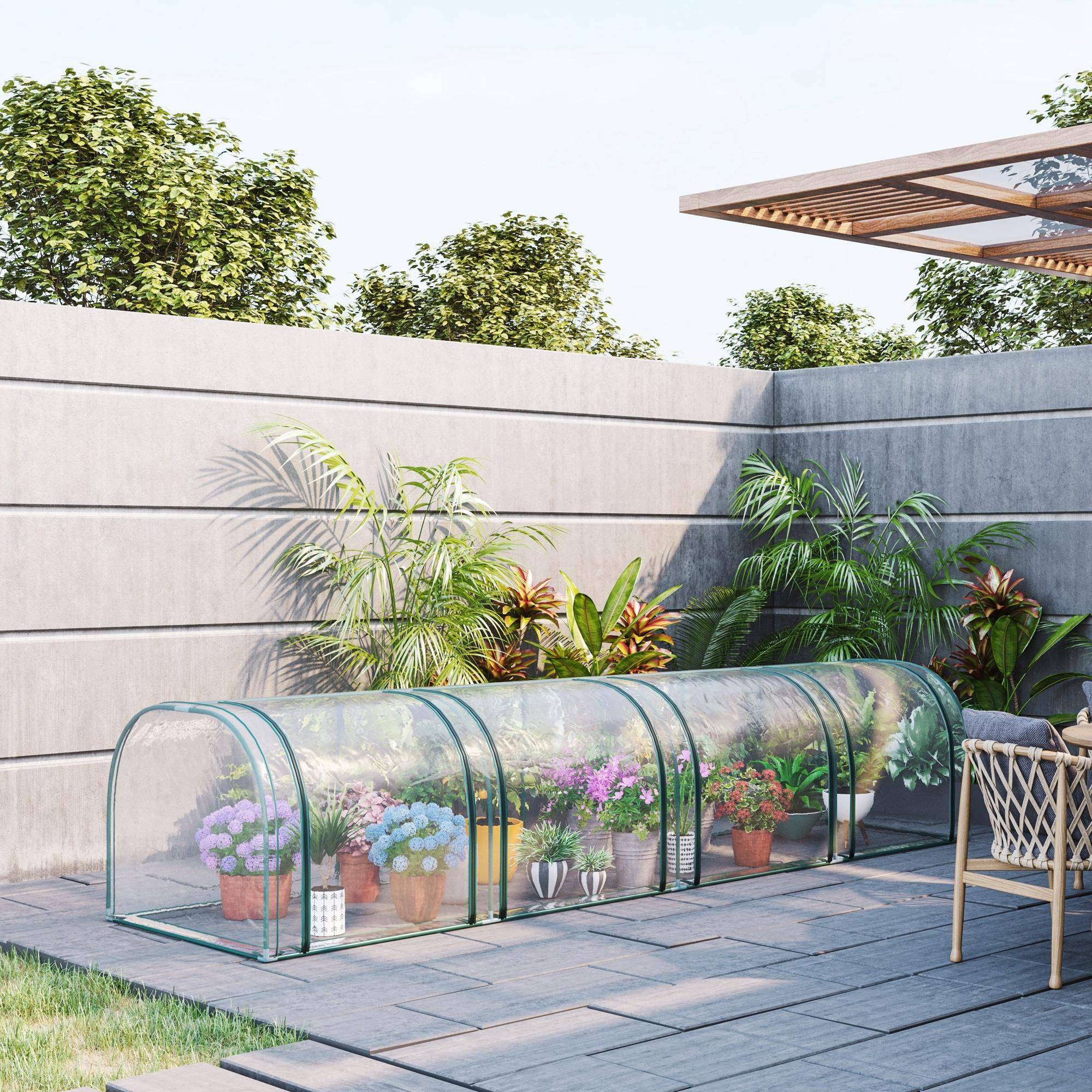 Maison Chic - Mini Serre de Jardin Serre à tomates 4x1x0,80H m Acier PVC Anti-UV 4 fenêtres Zip enroulables Vert et Transparent - Image 4