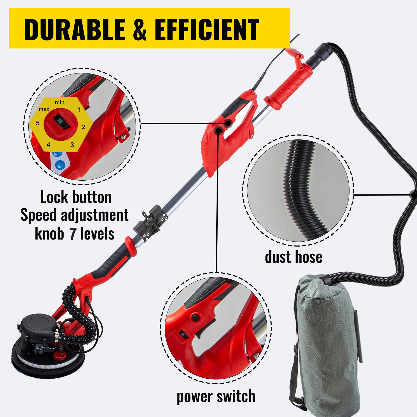 VEVOR Ponceuse orbitale filaire 850W, excentrique à LED éclairage 360°, pour meulage/ponçage pro. - Image 2