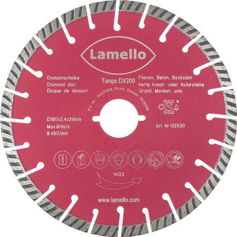 Lame de scie circulaire Ø180 x 2.4 x 29 mm LAMELLO - Diamant - Prof.60 mm - Pour béton-brique - 132530