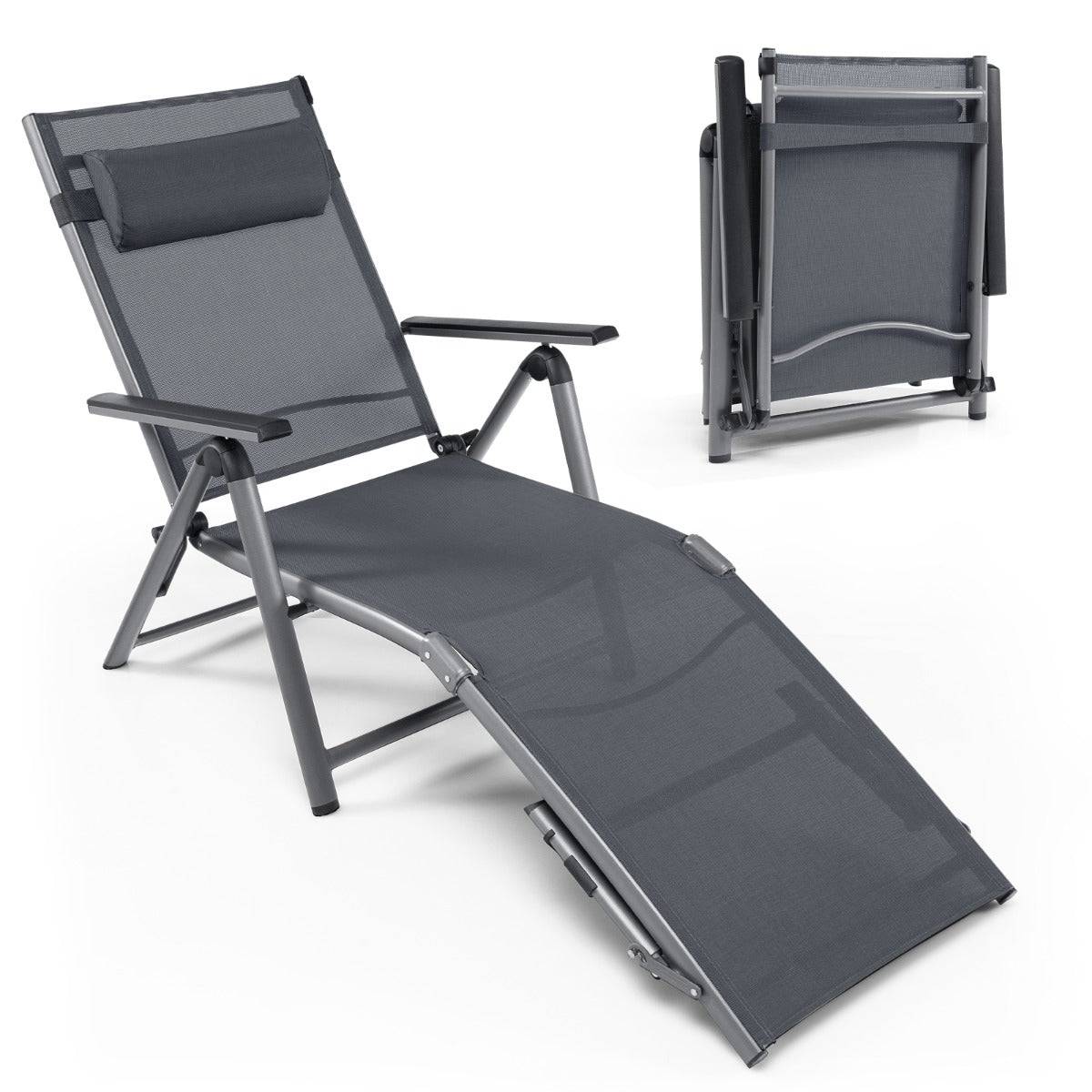 Helloshop26 - Chaise longue d'extérieur en aluminium avec 8 positions de dossier et 2 pieds réglables en tissu à séchage rapide gris - Image 1