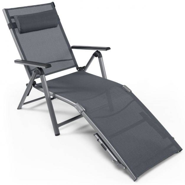 Helloshop26 - Chaise longue d'extérieur en aluminium avec 8 positions de dossier et 2 pieds réglables en tissu à séchage rapide gris - Image 2