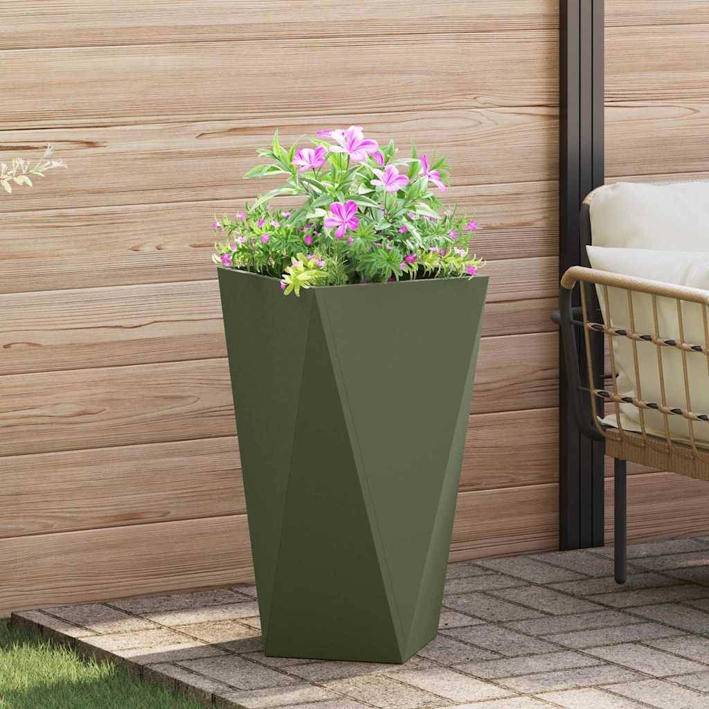 Jardinière acier vert olive 40 x 40 x 75 cm - PANGIVO - Image 1