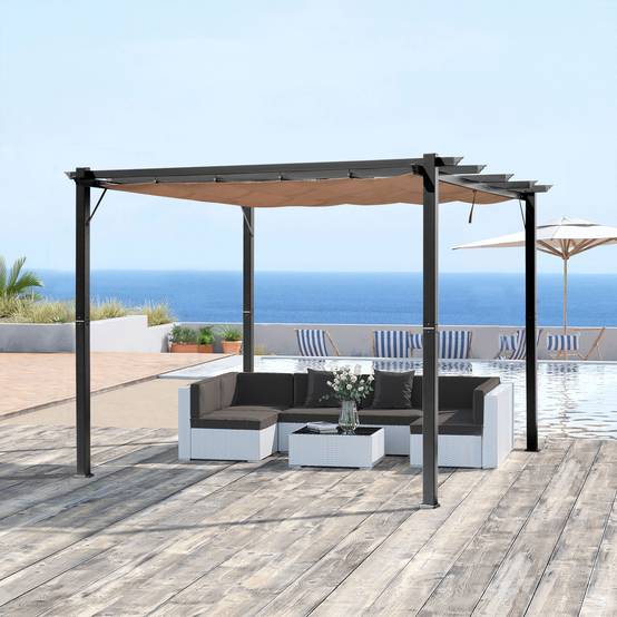 Tonnelle pergola aluminium jardin toit rétractable réglable 3x4m gris marron - ComfortXL Outdoor Living - Image 3