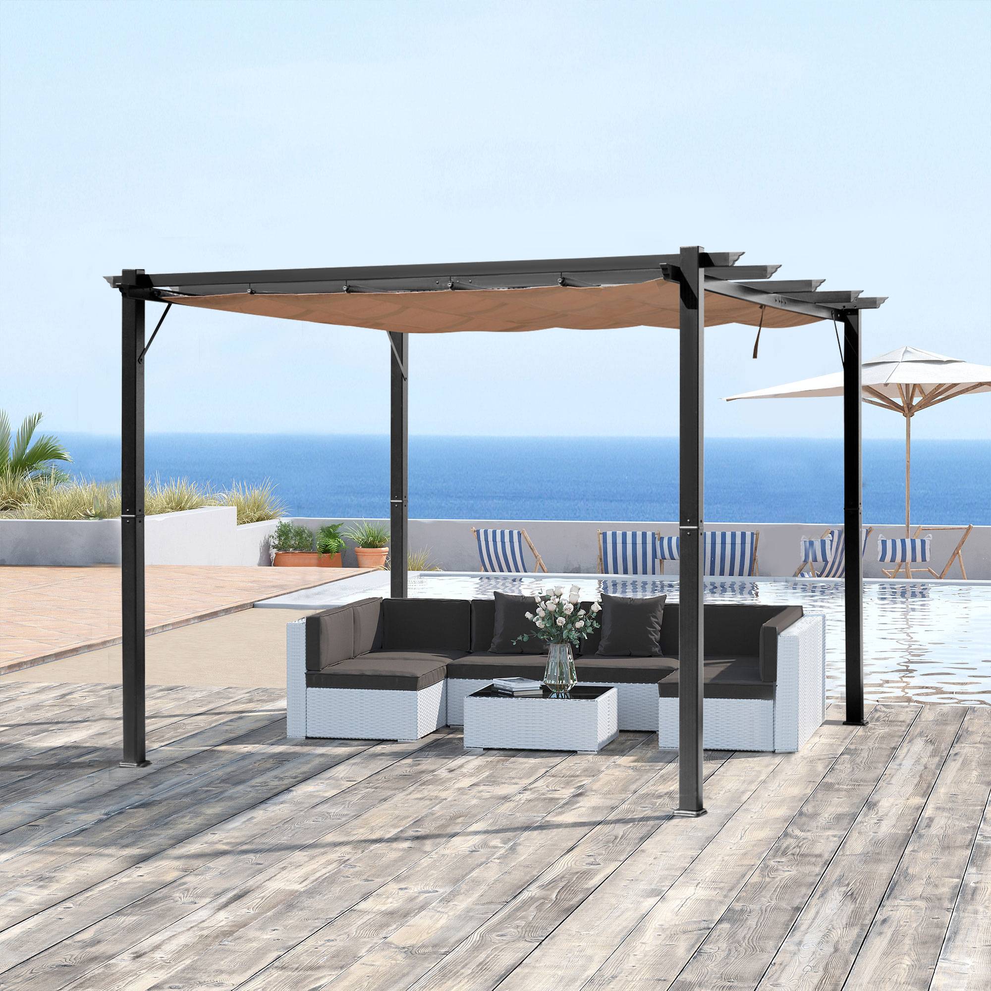Tonnelle pergola aluminium jardin toit rétractable réglable 3x4m gris marron - ComfortXL Outdoor Living - Image 3