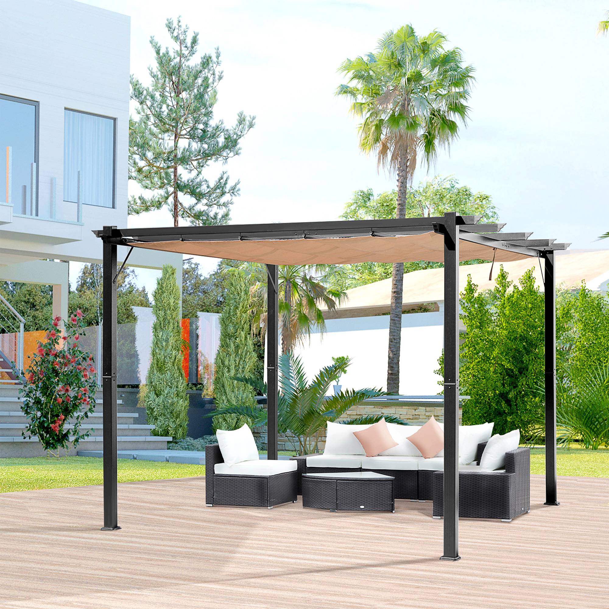Tonnelle pergola aluminium jardin toit rétractable réglable 3x4m gris marron - ComfortXL Outdoor Living - Image 4