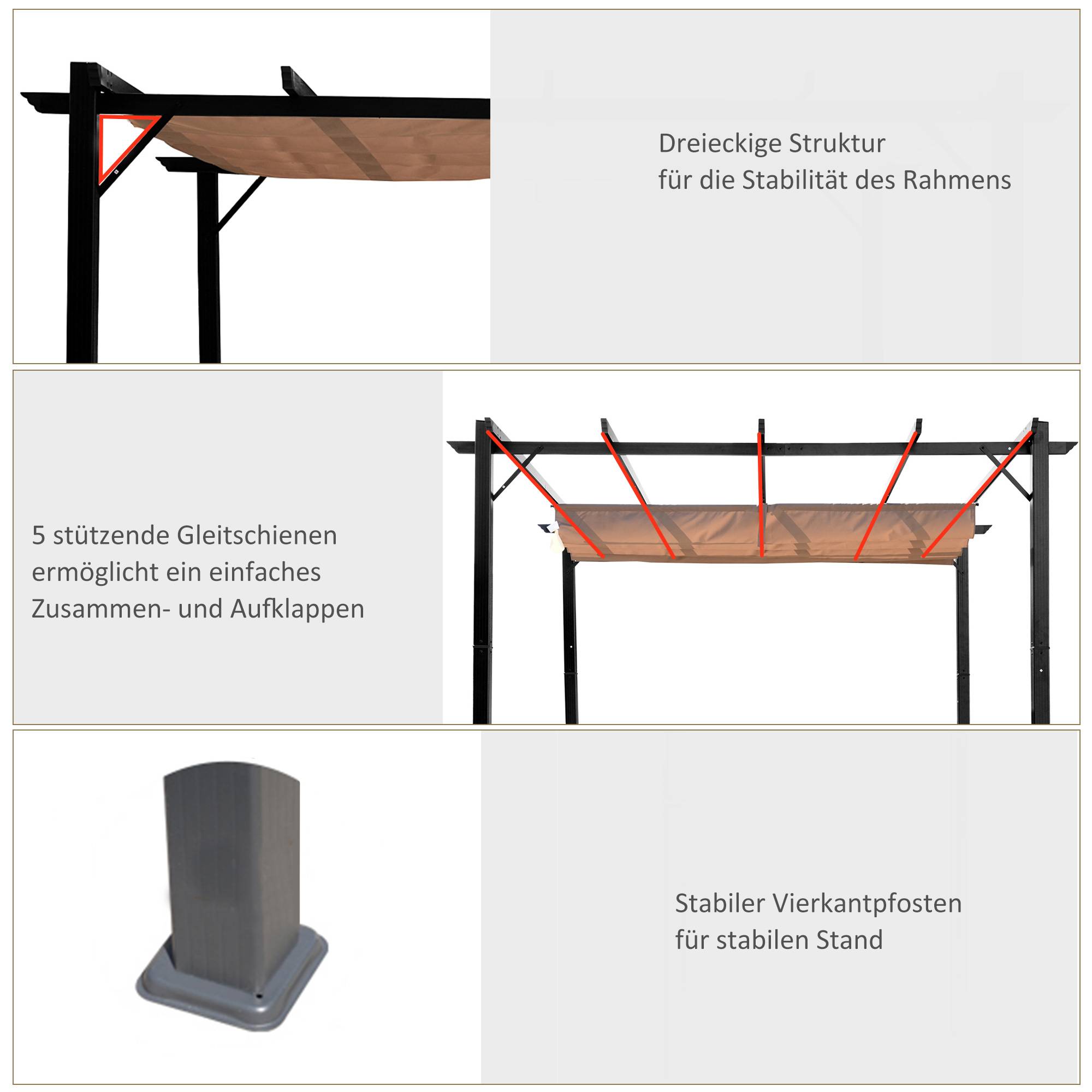 Tonnelle pergola aluminium jardin toit rétractable réglable 3x4m gris marron - ComfortXL Outdoor Living - Image 8