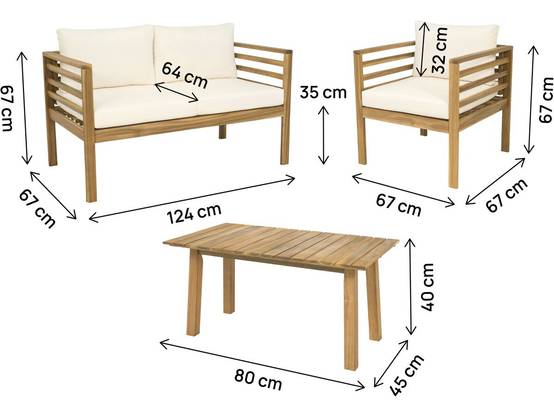Salon De Jardin En Bois Avec Coussins Inclus "beckham" - 4 Places - Beige -habitat Et Jardin - Image 3