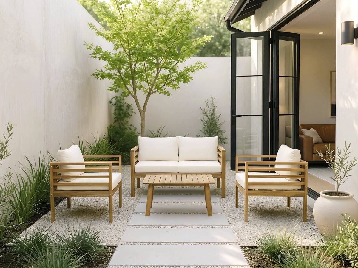 Salon De Jardin En Bois Avec Coussins Inclus "beckham" - 4 Places - Beige -habitat Et Jardin - Image 2