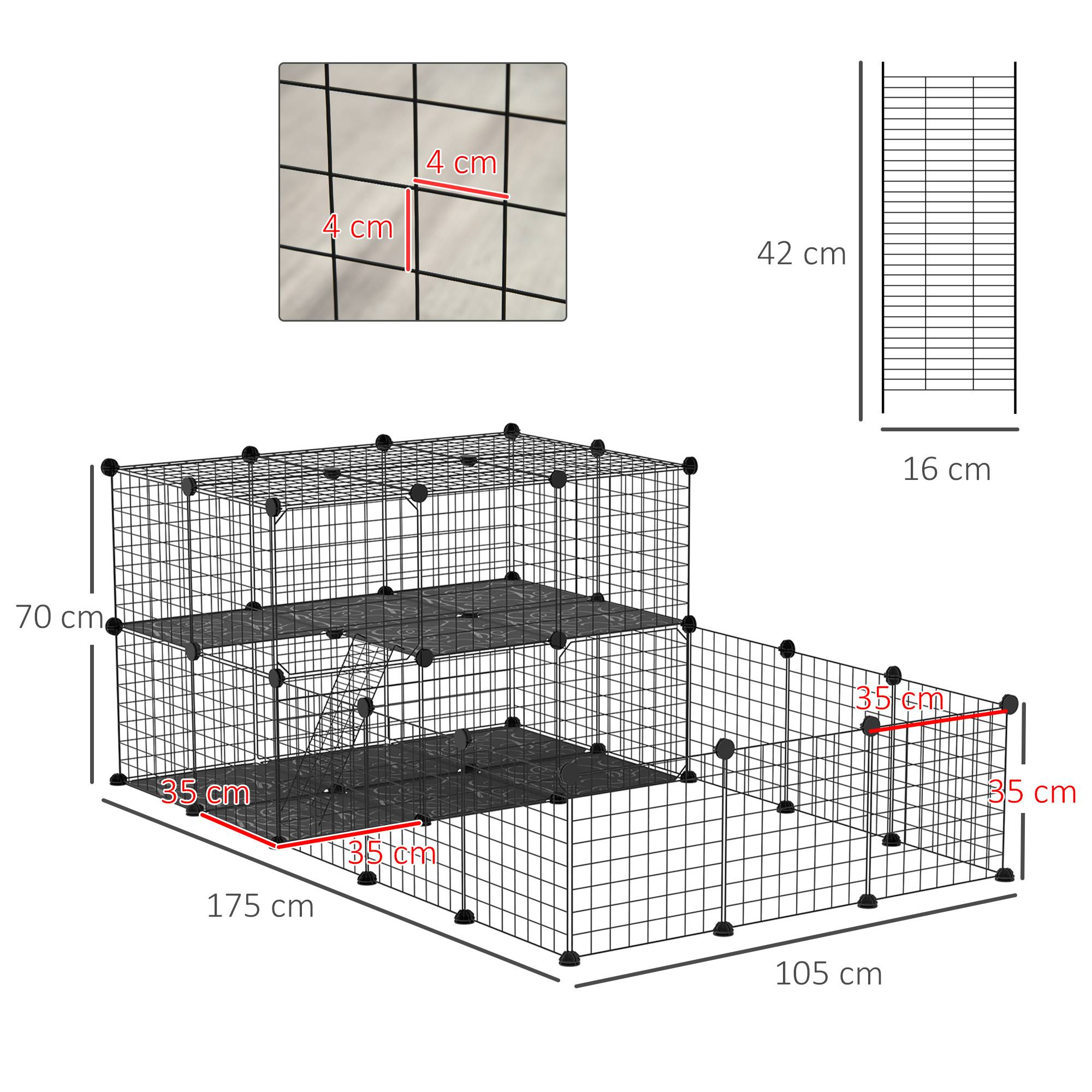 Enclos modulaire pour rongeurs, spacieux, facile à monter et doté d'une structure robuste en acier et résine PP (175 x 105 x 70 cm). - Image 5