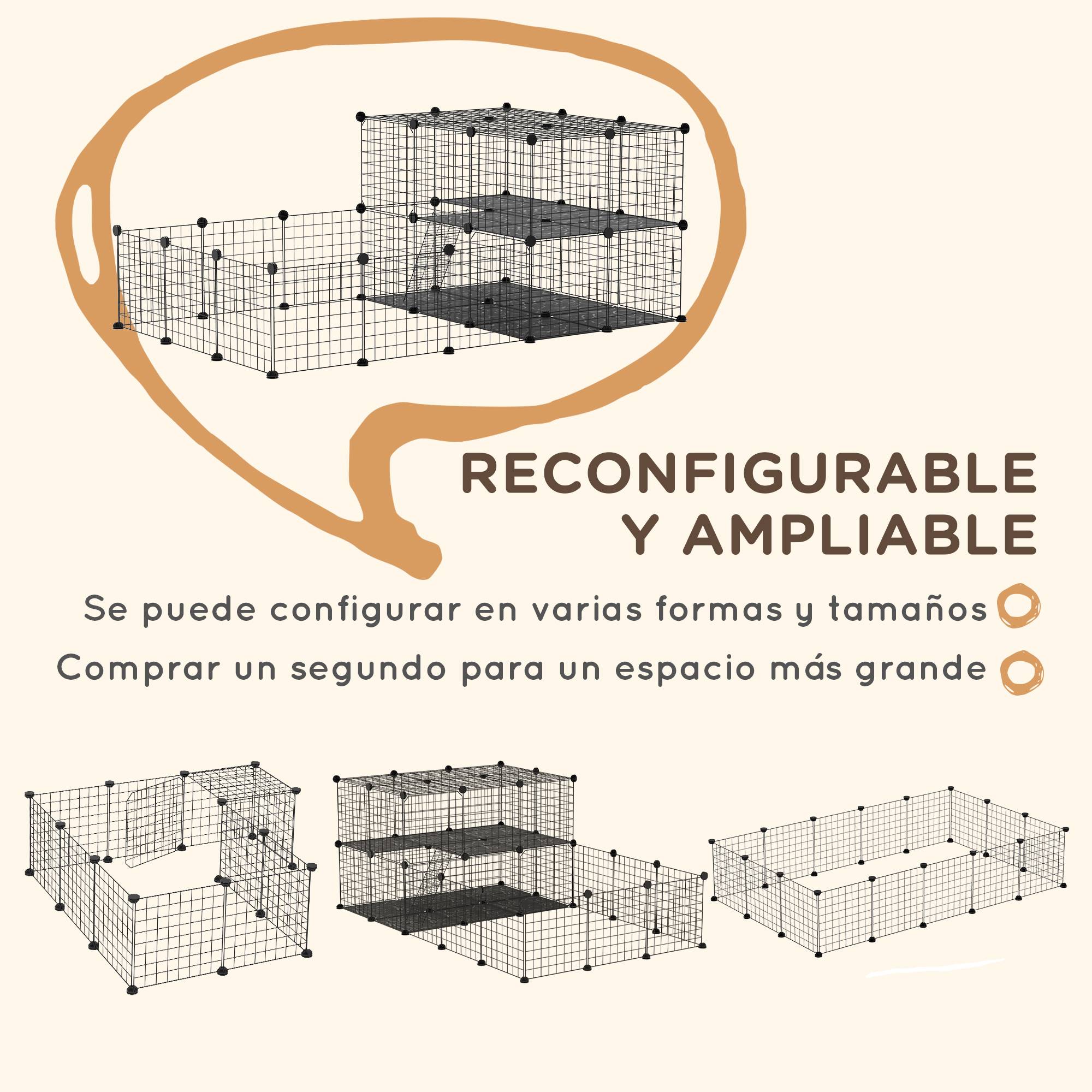 Enclos modulaire pour rongeurs, spacieux, facile à monter et doté d'une structure robuste en acier et résine PP (175 x 105 x 70 cm). - Image 7