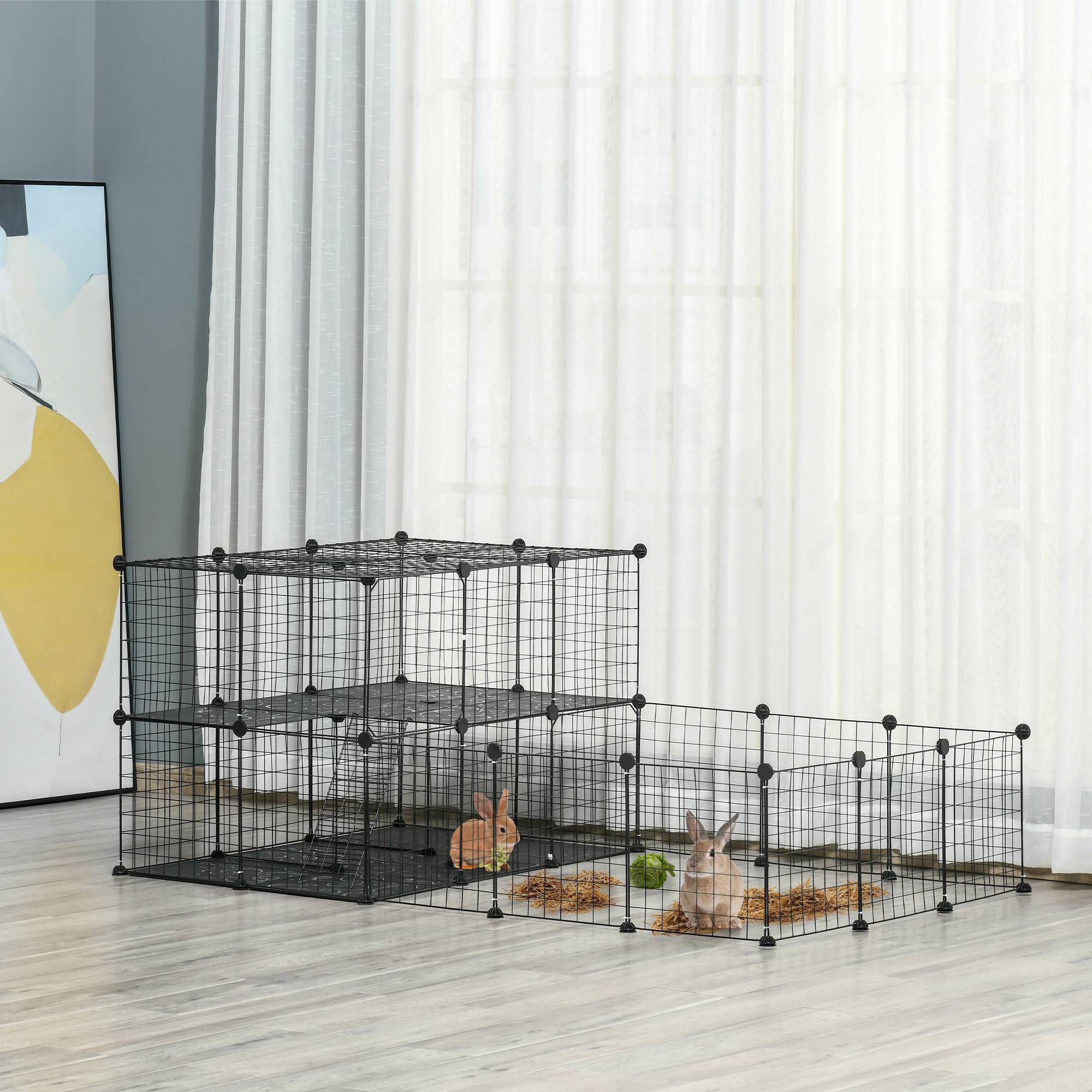 Enclos modulaire pour rongeurs, spacieux, facile à monter et doté d'une structure robuste en acier et résine PP (175 x 105 x 70 cm). - Image 3