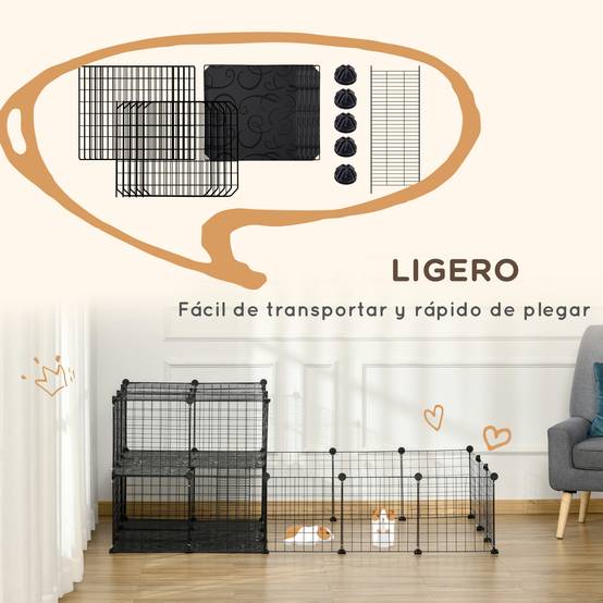 Enclos modulaire pour rongeurs, spacieux, facile à monter et doté d'une structure robuste en acier et résine PP (175 x 105 x 70 cm). - Image 10