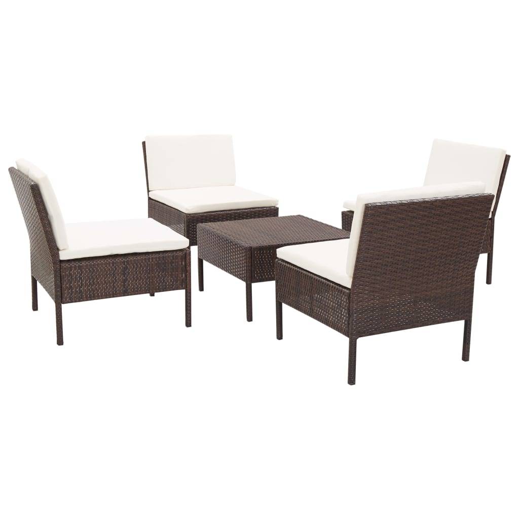 Helloshop26 - Salon de jardin meuble d'extérieur ensemble de mobilier 5 pièces avec coussins résine tressée marron - Image 1