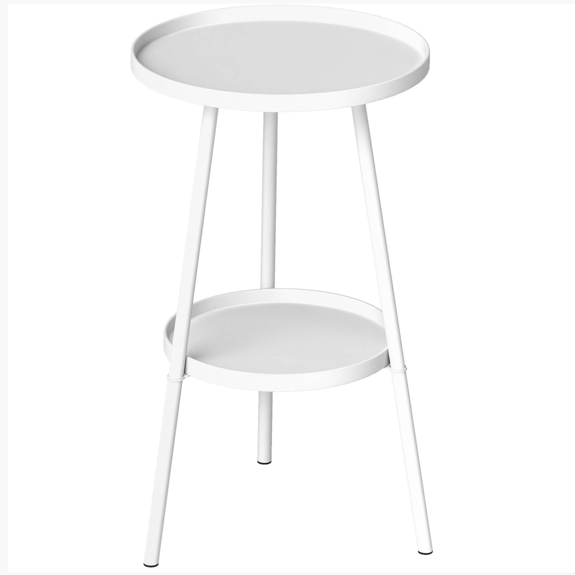 Table de jardin ronde à 2 niveaux avec rebords surélevés et plateau inférieur, pour une utilisation intérieure et extérieure, Ø 32 x 51 cm, blanche - Image 1
