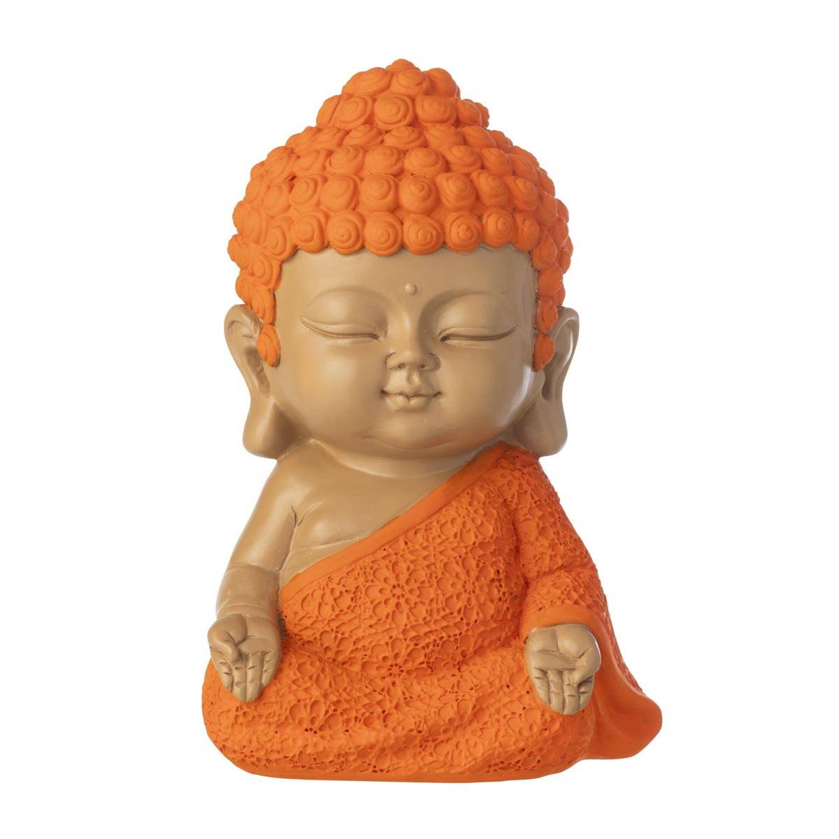 J-Line - Statuette Déco Moine Zen "Boudhi" 20cm Orange