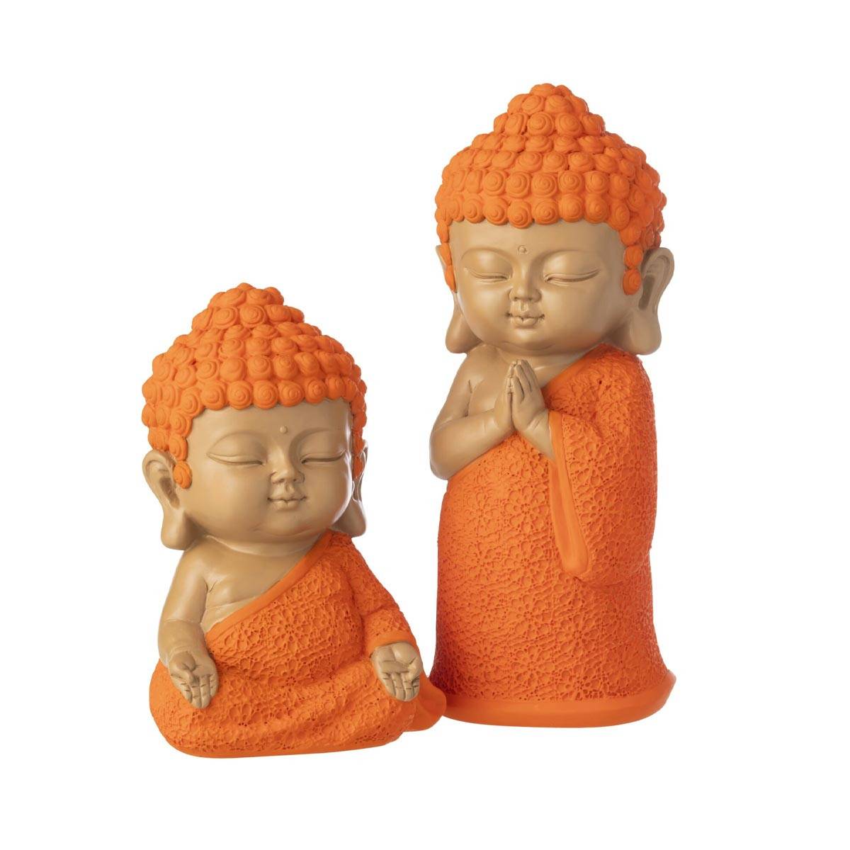 J-Line - Statuette Déco Moine Zen "Boudhi" 20cm Orange - Image 4