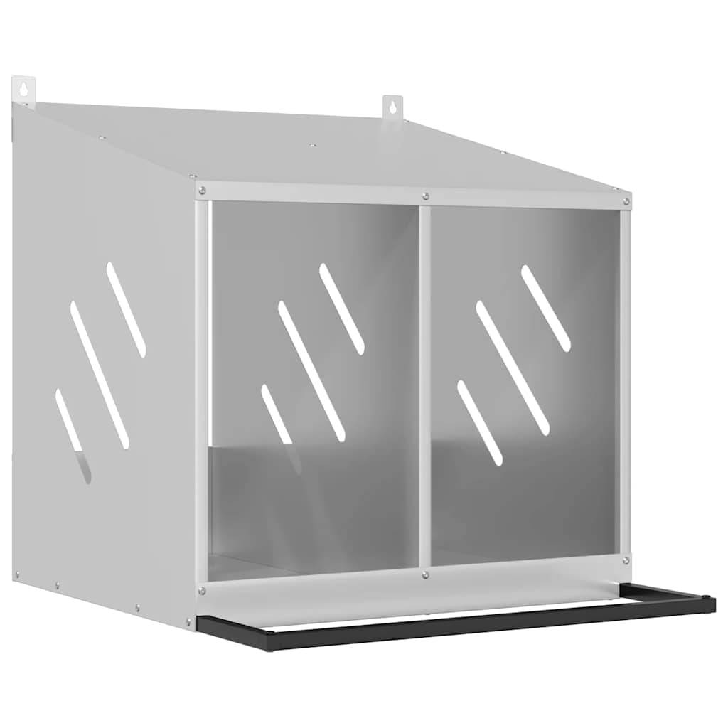 Pondoir de Poules 2 Compartiments Acier Galvanisé Nichoir de Ponte Argenté – ComfortXL Outdoor Living - Image 2