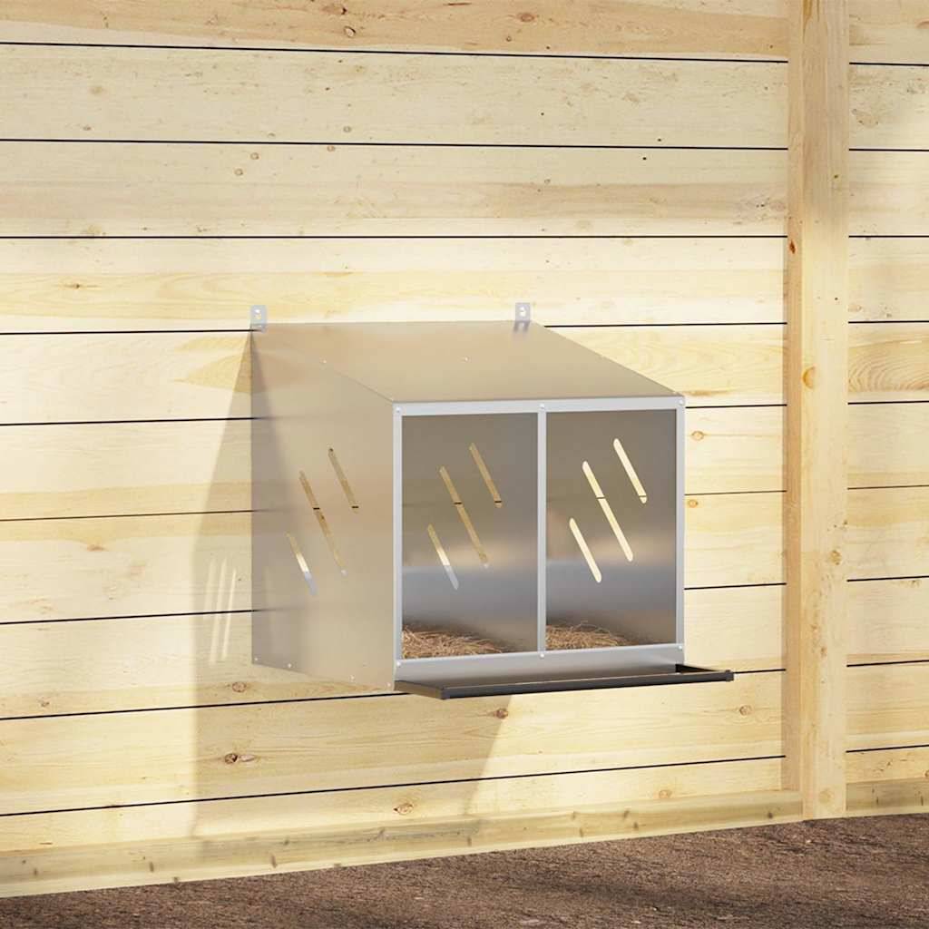 Pondoir de Poules 2 Compartiments Acier Galvanisé Nichoir de Ponte Argenté – ComfortXL Outdoor Living - Image 1