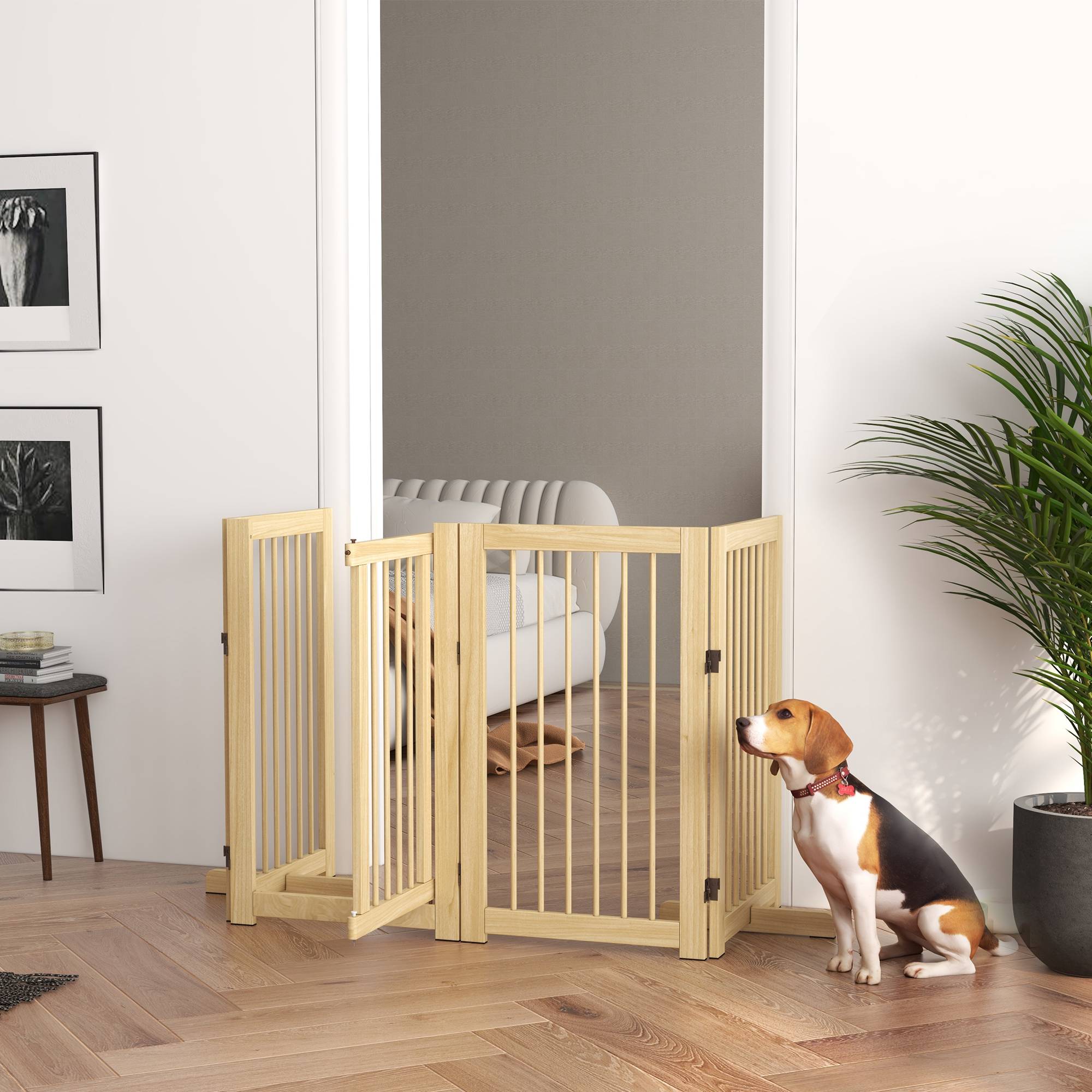 Sans Marque - Barrière pliante pour chien, autonome, avec porte et pieds, cadre en bois, 220x36x91 cm - Image 4