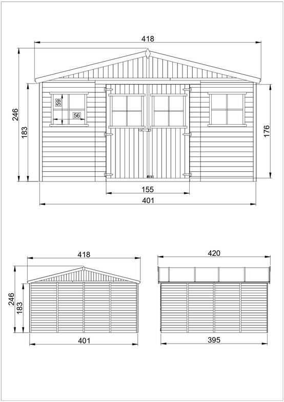 Timbela - Abri de Jardin en Bois Naturel H246x418x420 cm / 16 m² - Stockage extérieur avec fenêtres - 17 mm d’épaisseur - Timbela M330 - Image 4