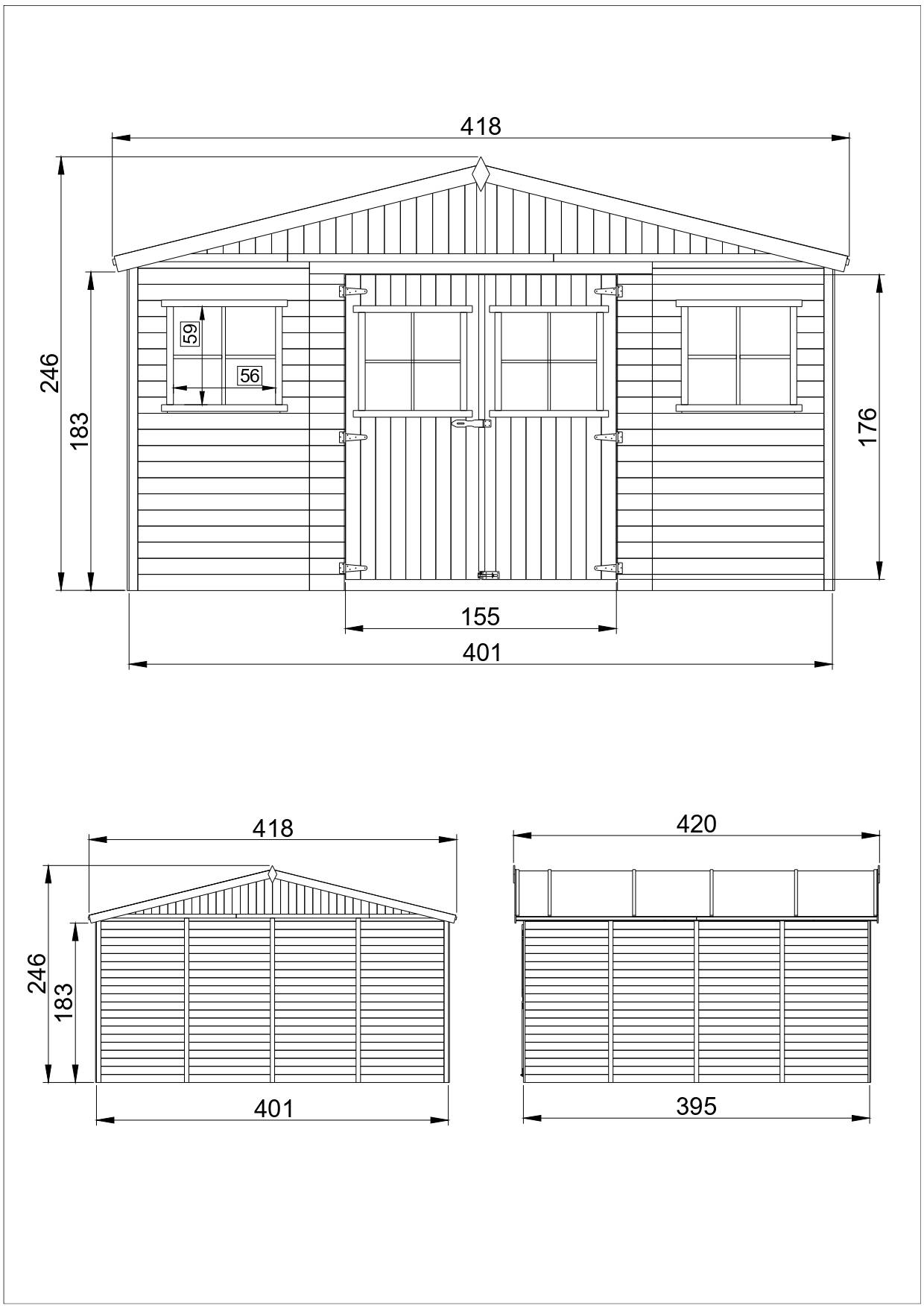 Timbela - Abri de Jardin en Bois Naturel H246x418x420 cm / 16 m² - Stockage extérieur avec fenêtres - 17 mm d’épaisseur - Timbela M330 - Image 4