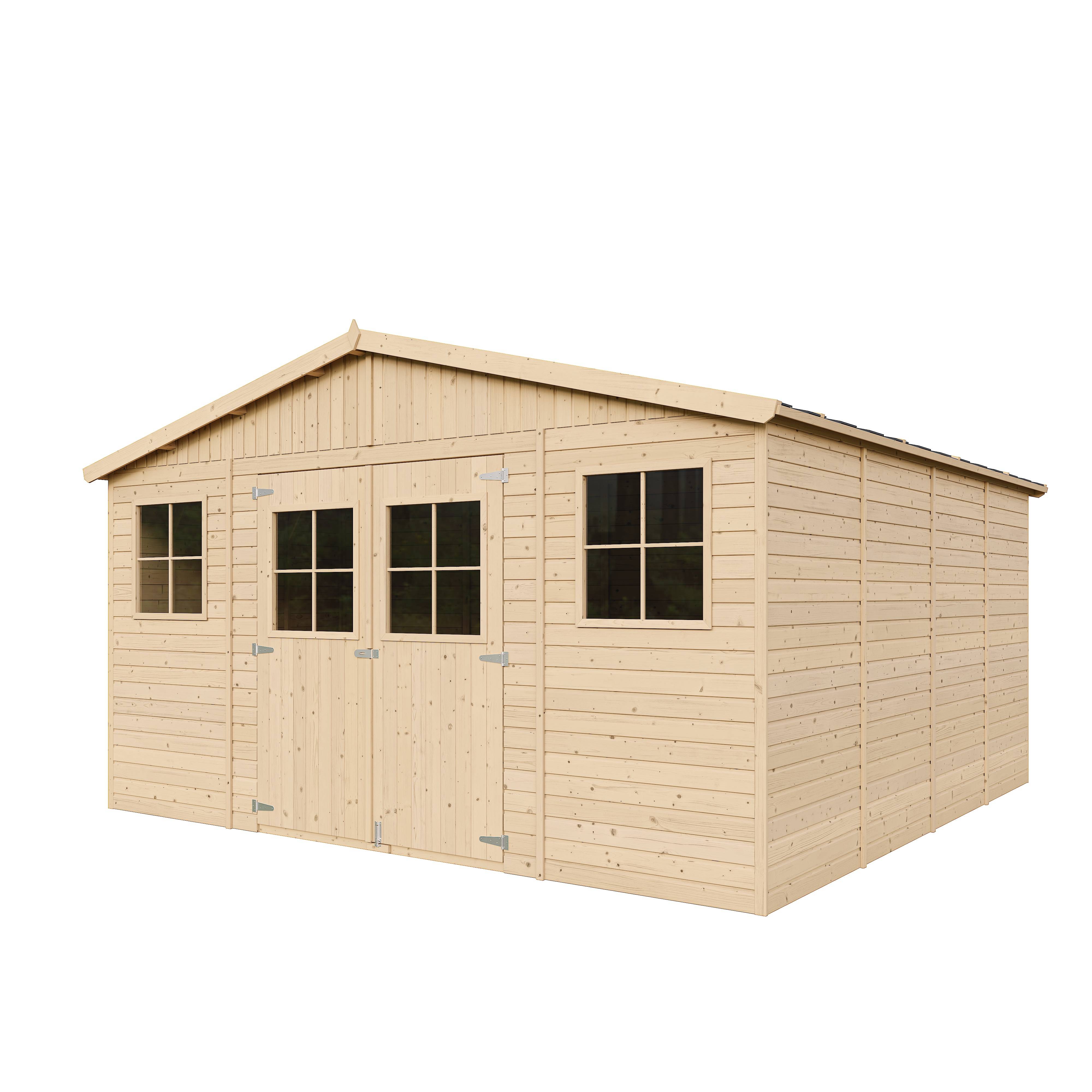 Timbela - Abri de Jardin en Bois Naturel H246x418x420 cm / 16 m² - Stockage extérieur avec fenêtres - 17 mm d’épaisseur - Timbela M330 - Image 3